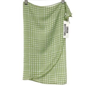 Women's Green and White Gingham Plaid Sheer Bikini Wrap Cover OS Vacation Beachy